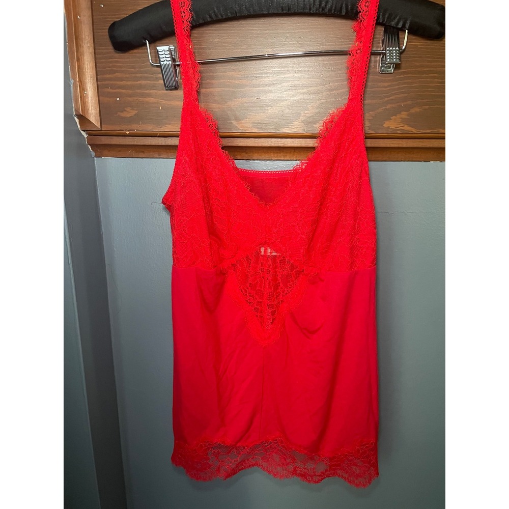 Soma Red Lace Trim Camisole Top Adjustable Straps Size L